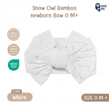 Snow owl Bamboo Newborn Bow headband - White
